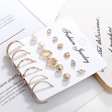 Xiyanike 9 пар/компл. единорог с украшением в виде кристаллов серьги-гвоздики из искусственного жемчуга для Для женщин Винтаж Бохо Клипсы Серьги в виде сердец, комплект E1190