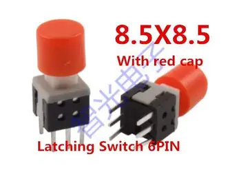

FREE SHIPPING 100PCS 8.5X8.5 6Pin 6P Latching Switch With 100pcs RED Cap