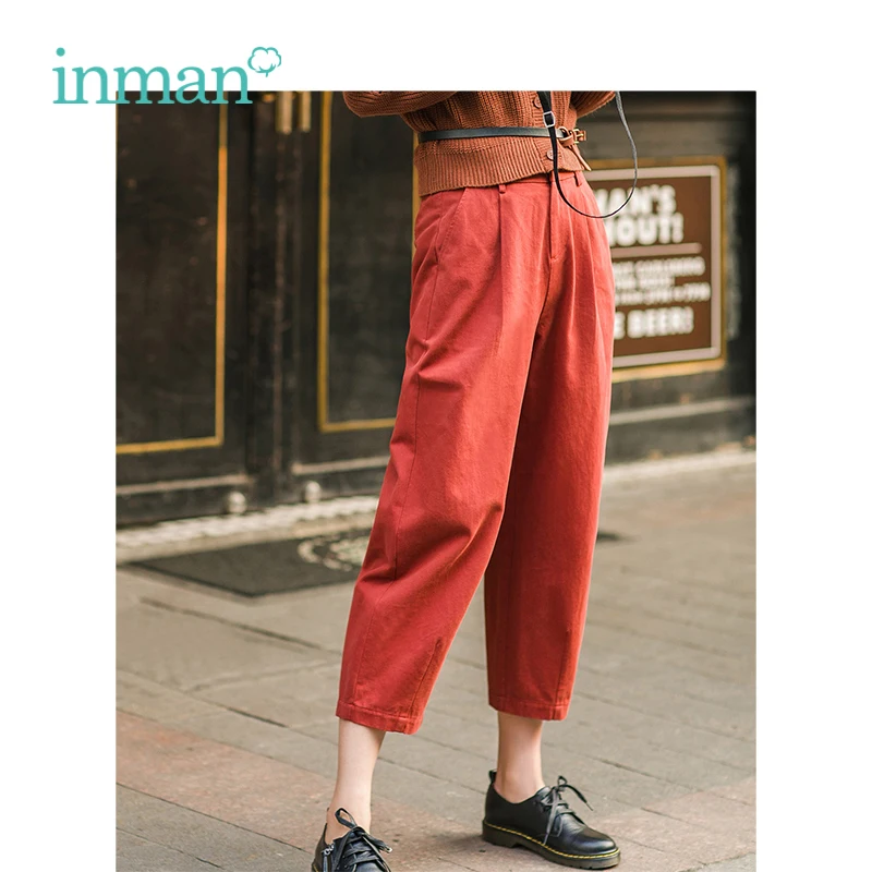 

INMAN 2019 Spring Autumn New Arrival Solid Color Loose Causal Style Women Artistic Carrot Shape Pants