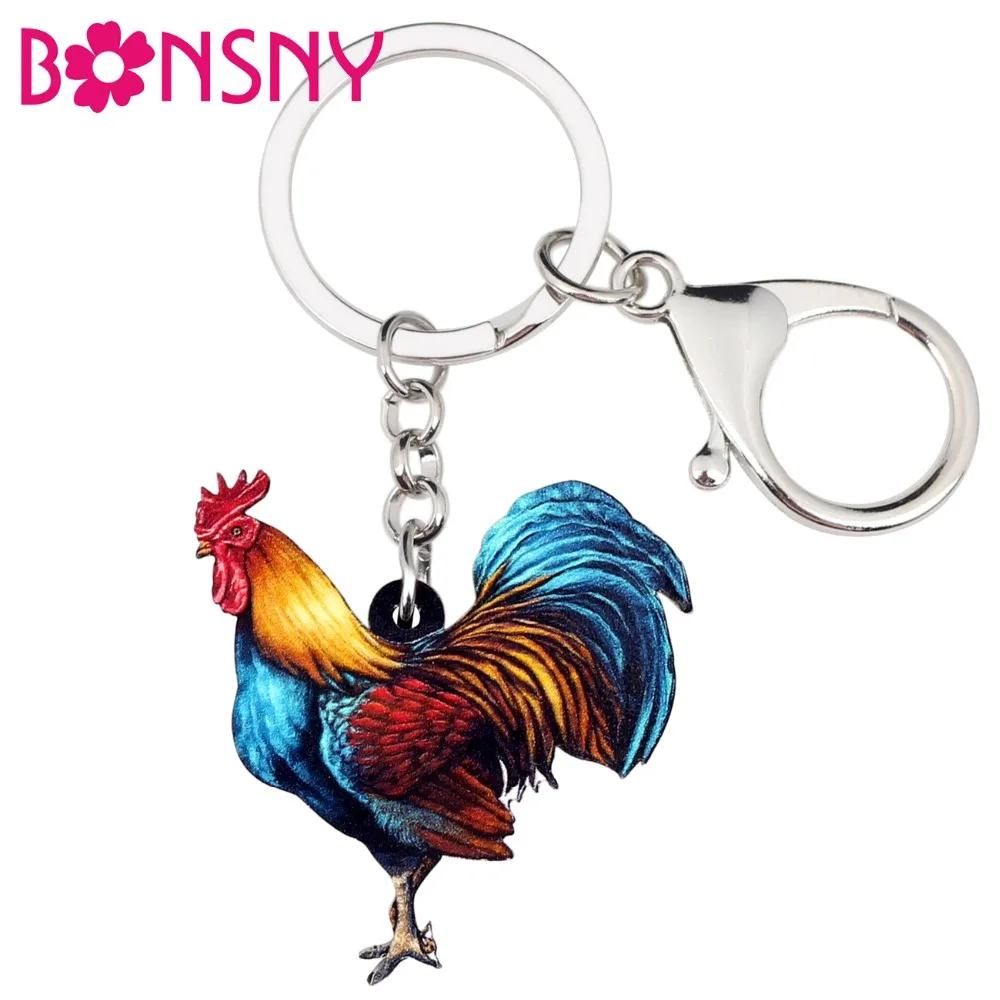 Bonsny Statement Acrylic Floral Chicken Rooster Key Chains Keychain