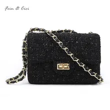 tweed chains bag small messenger flap bag women knitting party handbag luxury brand fashion lady black bag crossbody bags