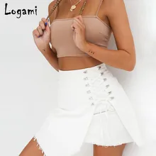 LOGAMI Высокая талия кружево до Асимметричный юбки для женщин женские пикантные летние мини юбка модная