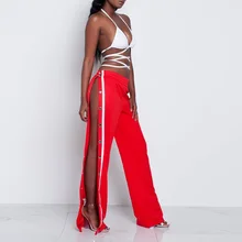 Women Side Button Pants High Split Wide Leg Pants Trousers 2018 Casual Pink Palazzo Pants Summer Cool Street Pantalones Palazzo Women Side Button Pants High Split Wide Leg Pants Trousers 2018 Casual Pink Palazzo Pants Summer Cool Street Pantalones Palazzo