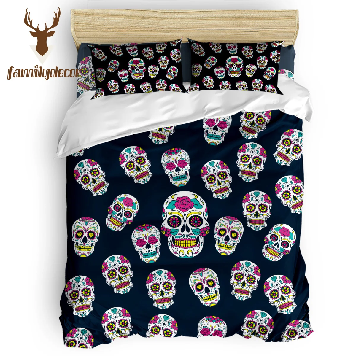 

FamilyDecor Skull and Flower Bedding Set Luxury Comforter Bedding Sets 3D King Size Red Blue Cotton DHL Free Shipping