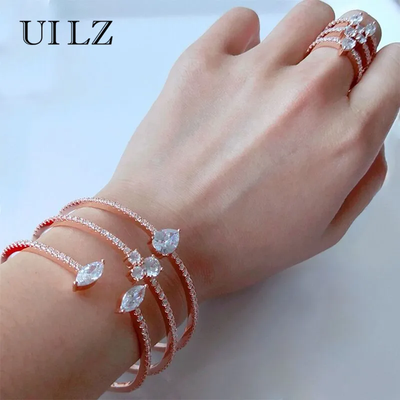 

New Arrival Round Shape Exquisite Micro CZ Pave setting Cuff Bracelets Bangle Women and cuff Ring Jewelry Set