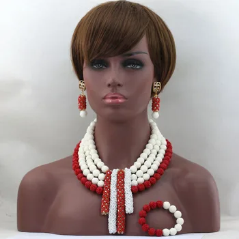 

2017 New Arrival Charming Royal Red&White African Set Amazing Costume Jewelry Set For Woman Free Shipping hx436