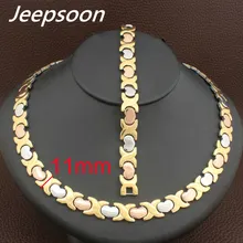 La Más Nueva Manera al por mayor de Acero Inoxidable de Metal de Plata y color de oro 11 MM Collar Y Pulsera de La Joyería Del Corazón SFKFBBEI
