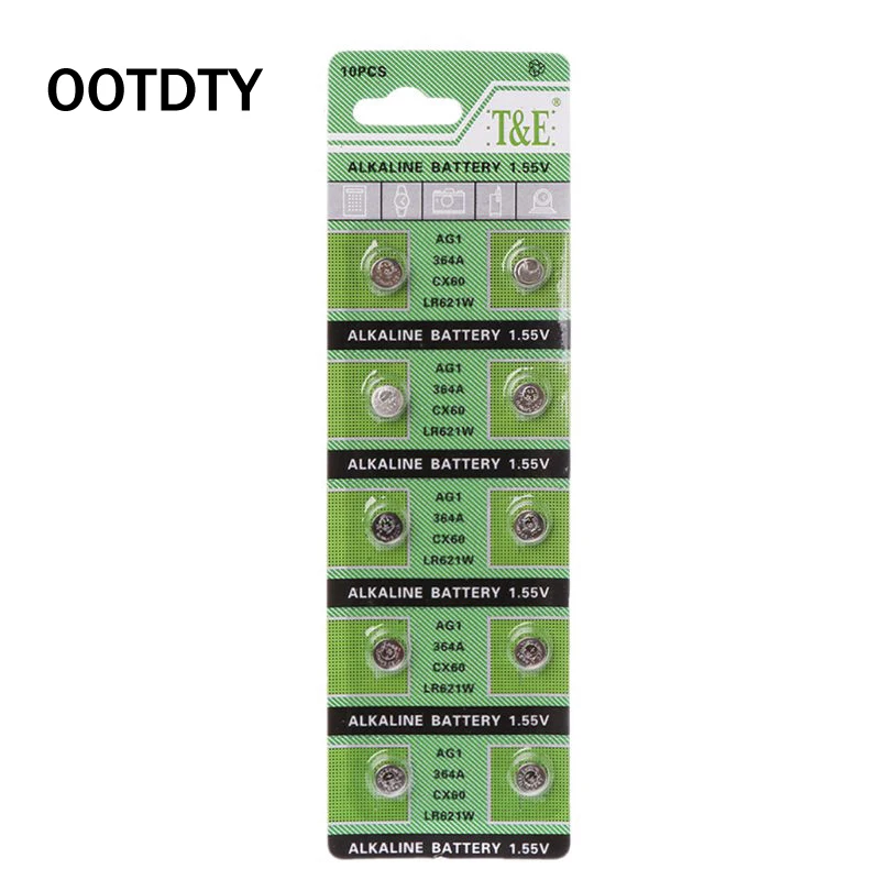 

10PCS Watch Battery AG1 1.55V 364 SR621SW LR621 621 LR60 CX60 Alkaline Button Coin Cell Batteries