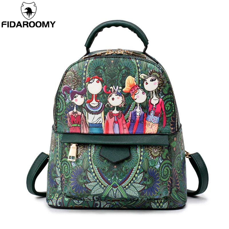

Fashion Women Cartoon Printing Mini Chic Backpack School Bags for Teenage Girls Green Bagpack Large Capacity Daypacks Mochila