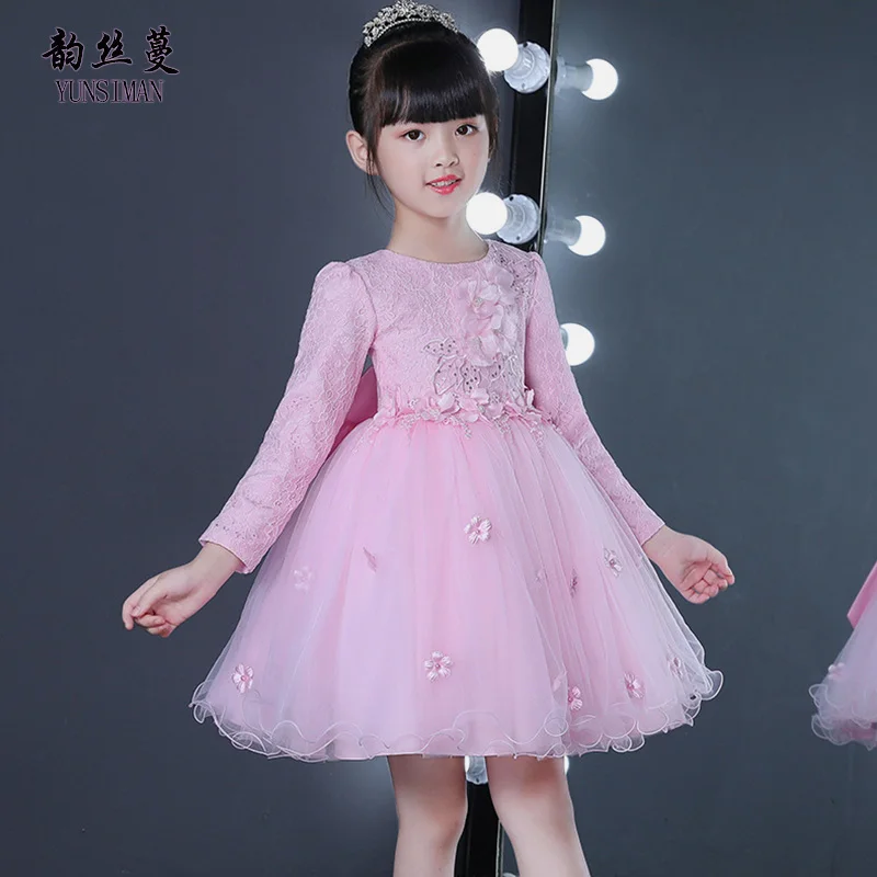 

Elegant Kids Party Dress Long Sleeve for Girls 2 4 6 8 10 to 12 Years Cute Kids White Lac Flower Knee Princess Dress Girls 51K4A