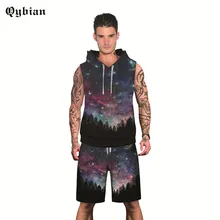 Для мужчин костюм без рукавов майка Летний костюм и Hodded Фитнес Звездный лес 3D печатных костюм мужской набор