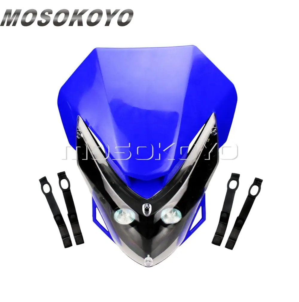 Supermoto мотоциклетный головной светильник для FZR Fazor FZ6 YZF R1 R6 Dirt Bike Motocross Head Lamp w/светодиодный светильник указателя поворота - Цвет: Синий