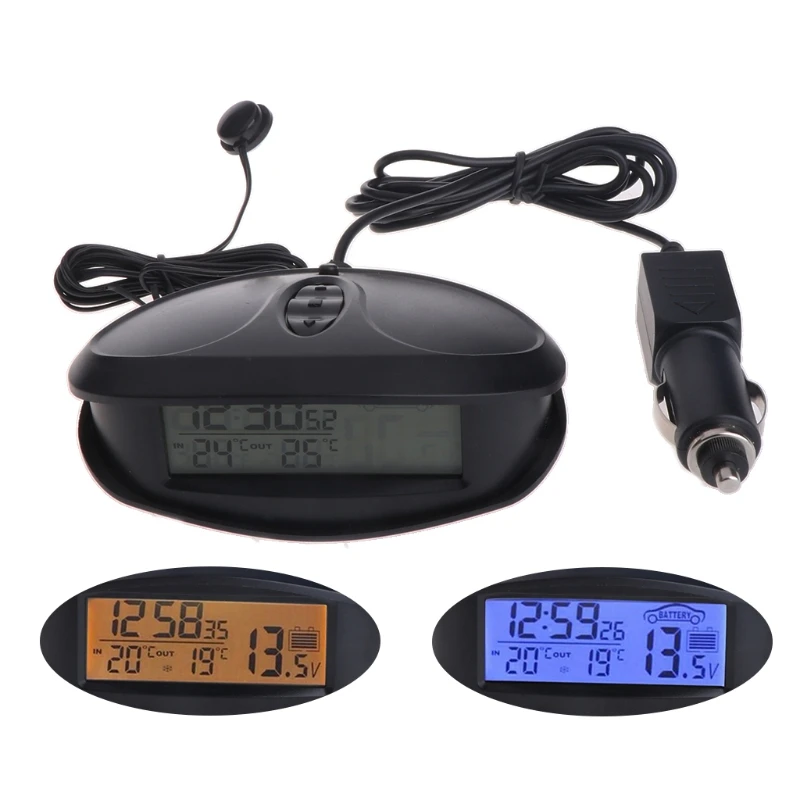 Digital Car Thermometer Luminous LED Table Clock Indoor/outdoor Thermometers Voltmeter Time AlarmBlue Orange Backlight EC98 | Автомобили и