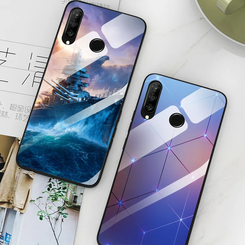 Мягкий край задняя крышка чехол для huawei P30 облегченное закаленное стекло Бампер