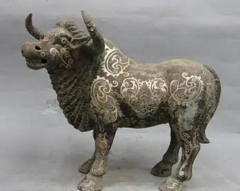 

Chinese Dynasty Bronze Copper Silver-Gilt OX Oxen Buffalo Flower Pattern Statue