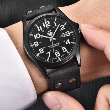 

Wholesale Watches Mens Casual Leather Date Watch Men Military Sports Gifts Quartz Wristwatches Fashion Vintage Designer Watches