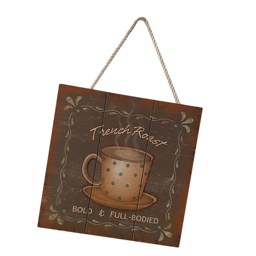 Rustic Wooden Coffee Patterned Sign Plaque Cafe Bar Decor Wall Art Hanging Wood Crafts
