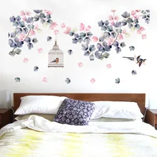 Красивые цветы наклейки на стену большой размер дерево украшение стены клетка домашний Декор ПВХ DIY виниловые настенные наклейки детская комната