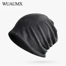 Wuaumx новые зимние шапки для мужчин Для женщин Многофункциональный тюрбан шапка Solid мягкая Skullies шапочки с бархатные теплые шапки хедж унисекс