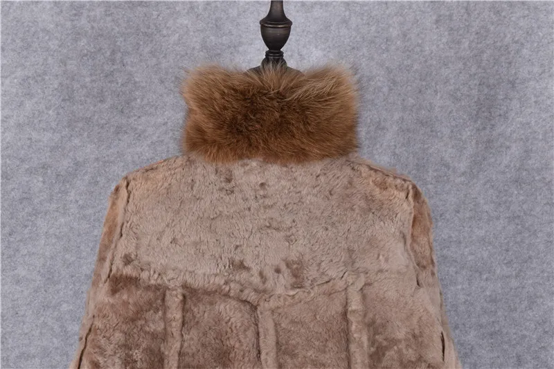 Italy women's genuine lambskin leather overcoat with real fox fur collar wool cashmere lining mommy's warm clothing brown xxxxxl