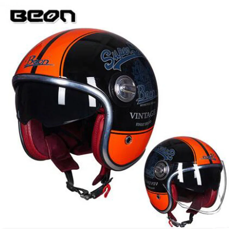 

New BEON Vintage Harley style Men/Women Motorcycle Helmet Half Face Double Lens Motocross Moto casque Casco Capacete PC Visor