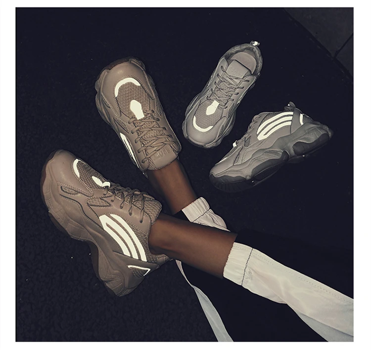 LZJ/Новинка года; женские кроссовки на массивном каблуке; модная женская повседневная обувь на платформе со светоотражающими полосками; дышащая сетка+ женская обувь полиуретан; 003w