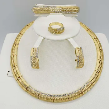 

Dubai gold-color New Fashion jewelry set Bridal Nigeria African beads jewelry Necklace Bangle Earring Ring wedding jewelry set