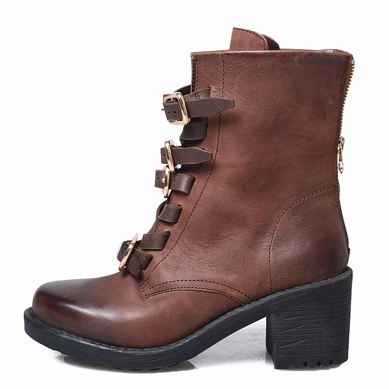 Picture Tobillo Feminina Punk Correa Zapato Goma as Botas Picture Lluvia Redonda Punta Mujer Chelsea Alto Chunky Invierno As Corto Hebilla Otoño Tacón ZHXAq