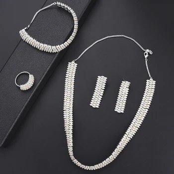 

trendy jewelry Deluxe Bicolors Cubic Zirconia Geometric fashion jewelry dubai Necklace Earrings Bracelet Ring Set for women