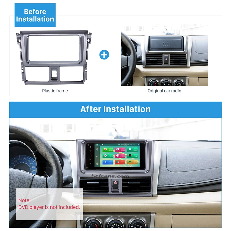 

Seicane Car Double Din Stereo Fascia 2Din Frame Install Kit for TOYOTA YARIS L Refitting Panel Plate 2014 in Dash Cover No Gap