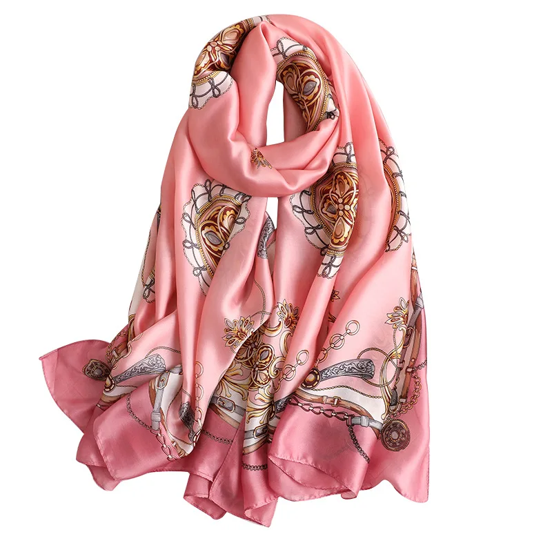 180x90 см Модный женский испанский Шелковый бандана роскошный чистый Омбре Цветочный шелковый шарф женский Принт голова хиджаб Снуд женский