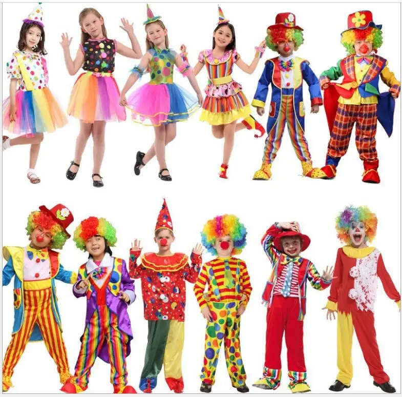 2018 Children Clown Costume Amusement Park Circus Clown Performance Cosplay Costumes Kids Boy