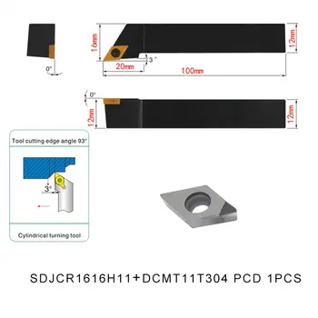 

SDJCR1616H11 and PCD Insert DCMT11T304 1pc Turning Blade CNC Lathe Metal Indexable External Turning Cutter Tool Set