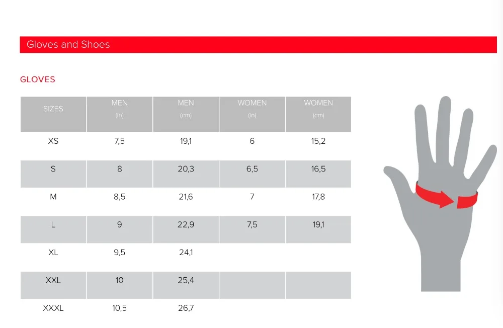 Revit Gloves Size Chart