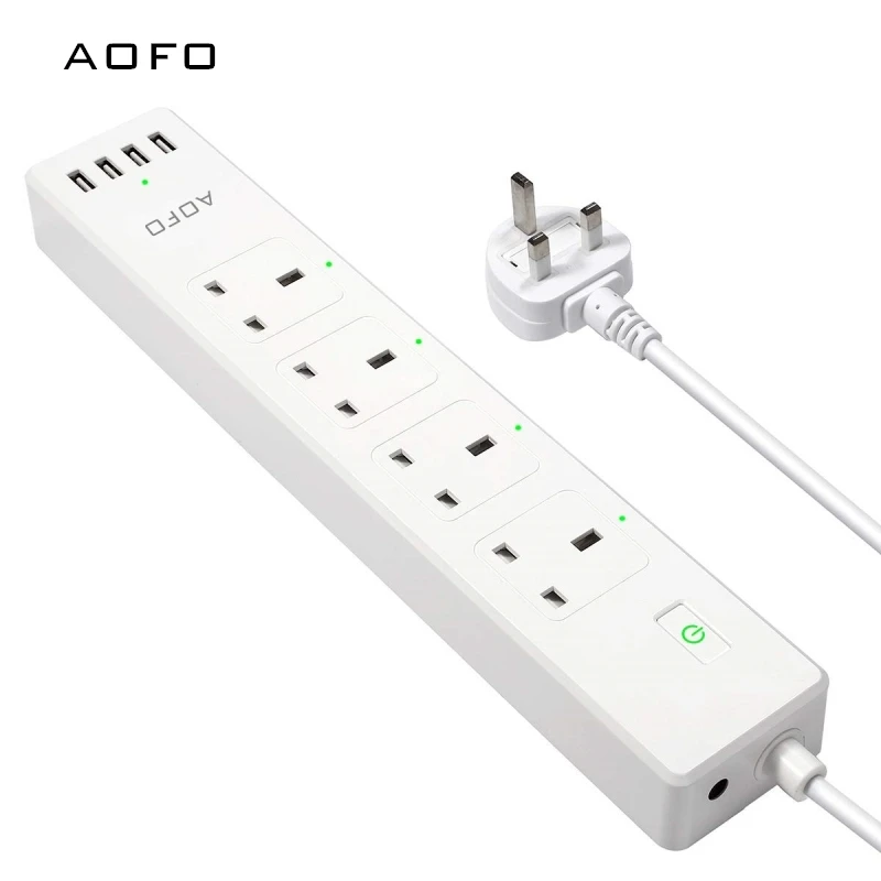 WiFi Smart Power Strip,AOFO Surge Protector Multi-Socket with 4 Sockets 4 USB Port, Alexa Echo/Smart Home Control Switch Time