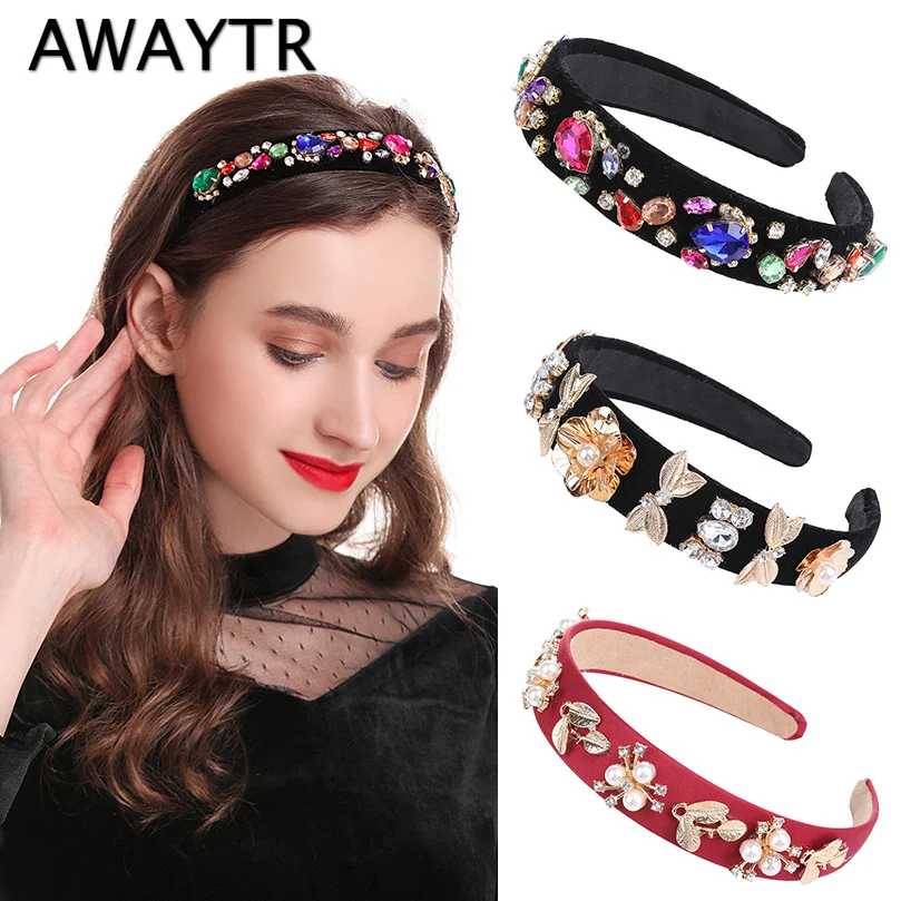 

AWAYTR Retro Floral Rhinestone Headband Ladies Hairband for Women Girls Barlot Style Headress Headpiece Wedding Hair Accessories