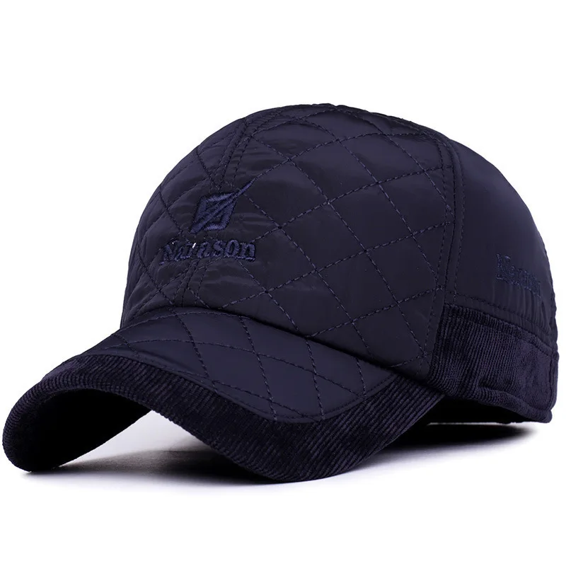 

2018 New Arrival Winter Outdoors Embroidered Motion Thickening Warm Hat With Ear Flaps Men's Genuine 100%cotton Baseball Cap