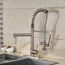 Кран для воды, кухонные краны с никелевым покрытием смеситель с поворотным изливом, кран+ " отверстие, плита, смеситель для горячей и холодной воды