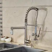 Water Faucet Kitchen Faucet Nickel Brushed Swivel Spout Mixer Tap + 8'' Hole Cove Plate Hot and Cold Water Mixer