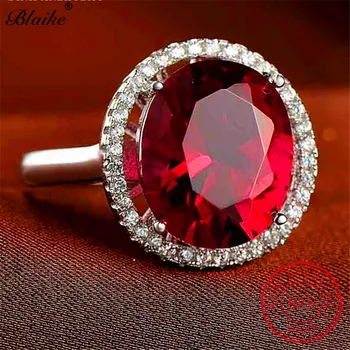 

Blaike 925 Sterling Silver Ruby Stone Big Rings For Women Vintage Wedding Engagement Ring Round Zircon Promise Band Fine Jewelry