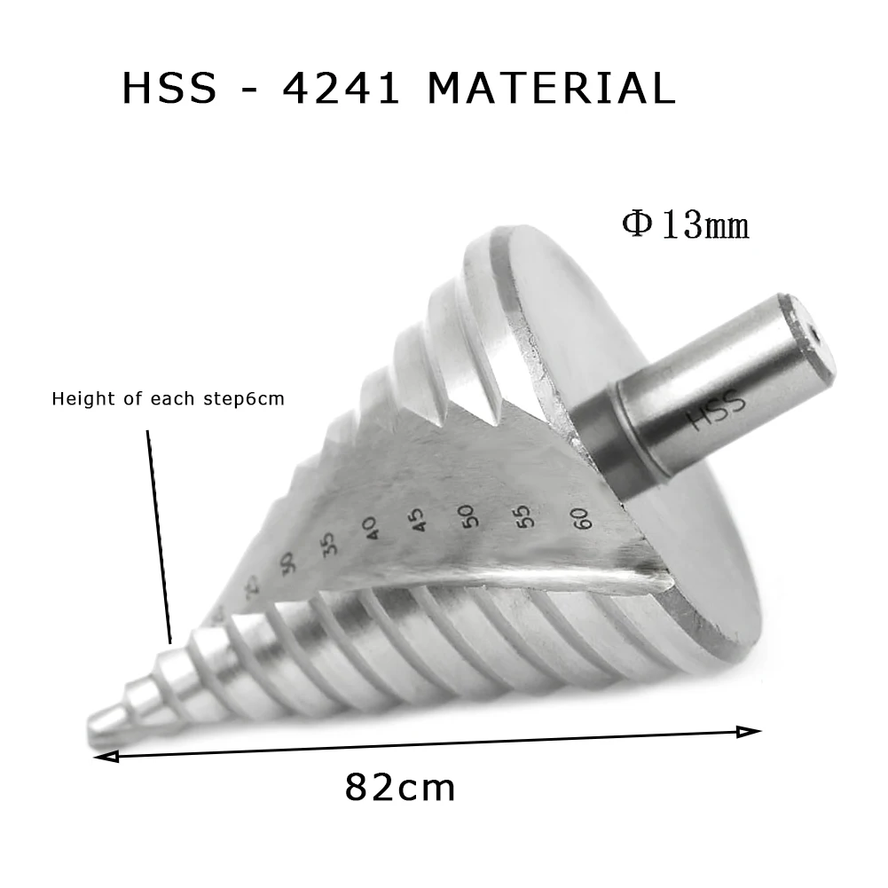 6-60 мм Шаг сверло 12 шагов бит хвостовик 13 мм спиральный паз шаг резак для сверления отверстий 12 шагов: 6,10, 15,20, 25,30, 35,40, 45,50, 55,60 мм