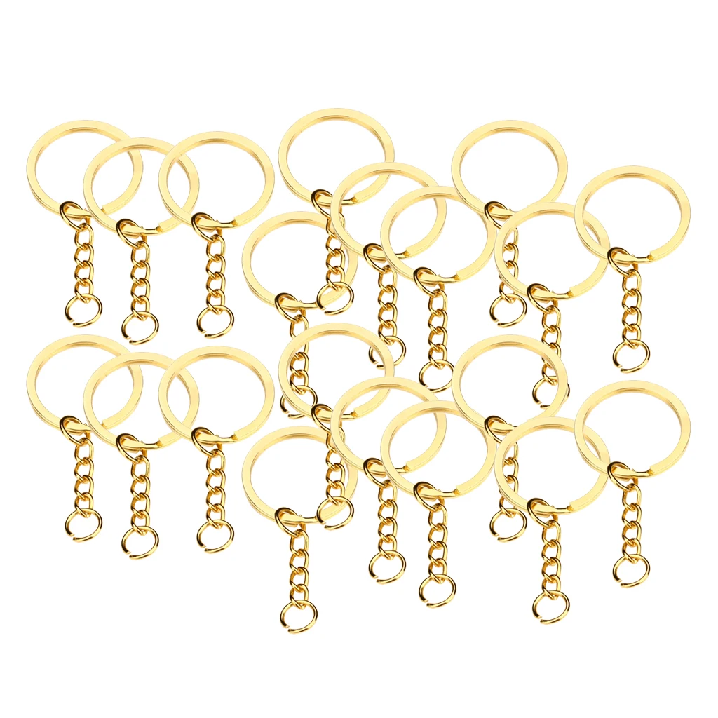 20pcs DIA 1.1inch/28mm Metal Split Key Ring with Chain Key Ring Keychain Ring Parts for DIY Crafts (Platinum, Gold)