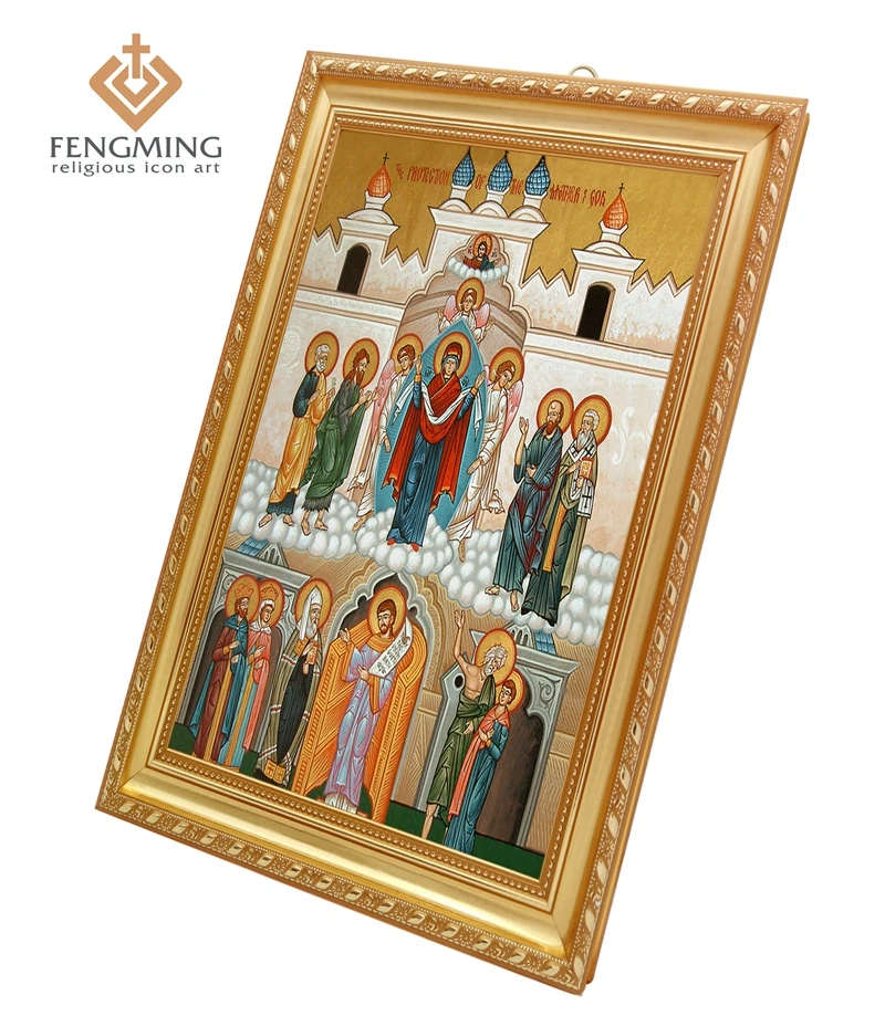 

Antique Religious Medaln For Protection of the Mother of God Plastic Photo Frame Orthodox Icon Pendant Home Decor Wall Stickers