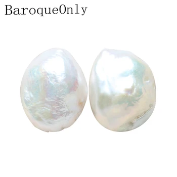 

BaroqueOnly big size DIY PENDANT NECKLACE Jewelry Making Freshwater baroque white Pearls Naked Beads A PAIR BI