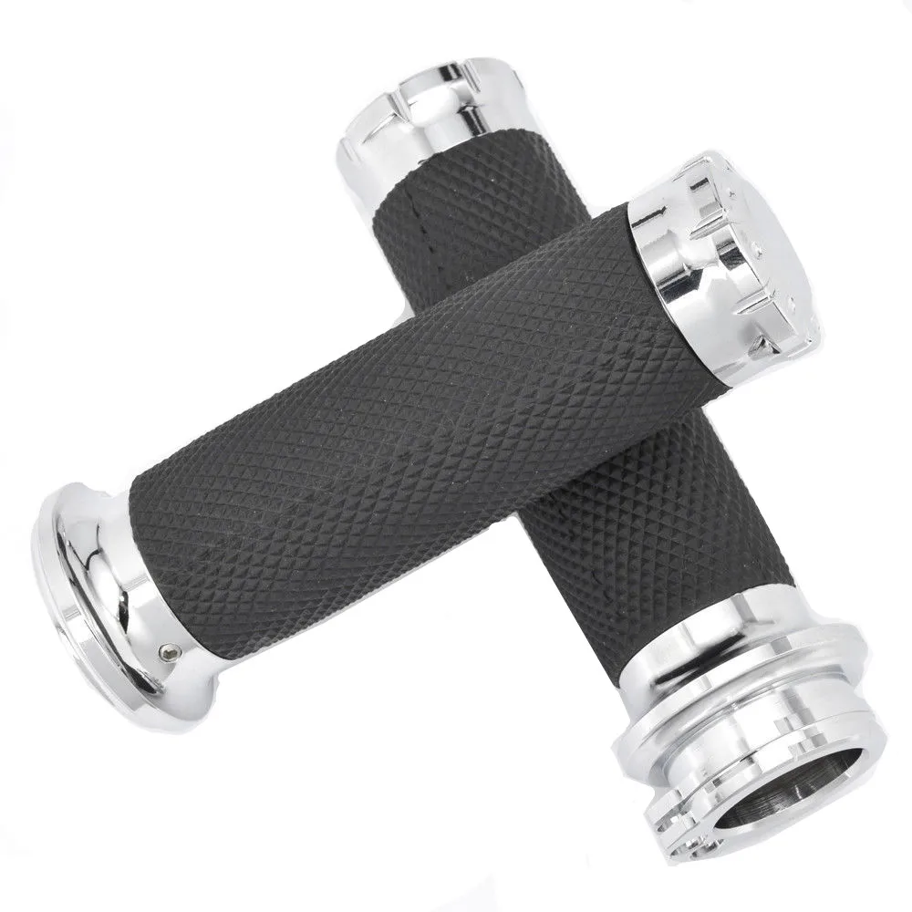 

2x Chrome 1''25mm CNC Edge Cut Handle Bar Grips Hand Grip Motorcycle Universal For Harley Electra Glide Sportster VRSC Touring