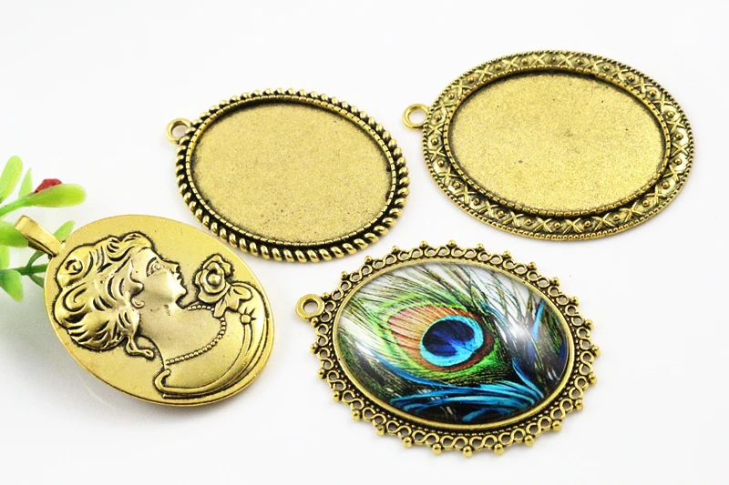 

New Fashion 5pcs 30x40mm Inner Size 4 Style Antique Gold Plated Fashion Style Cabochon Base Setting Pendant Tray