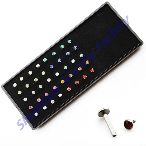 

Showlove 40pc/lot Mixed 10colors Stainless Steel Internal Thread Body Jewelry Lip Stud Labret Ring Piercing