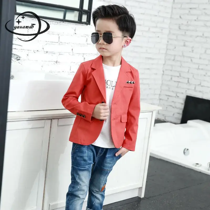 

YAUAMDB kids blazers 2018 spring autumn 5-15Y boys suit solid jackets slim clothing single button pocket children clothes ly43