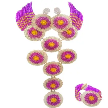 

Romantic Purple Yellow Beautiful Anniversary Present Women Crystal Necklace Sets 10C-9PH-22