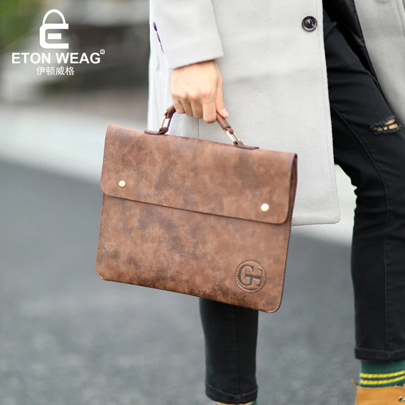 ETONWEAG Brands Italian Leather Briefcases Men Laptop Bag Brown Luxury